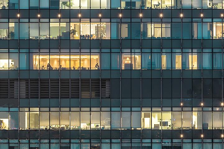 office building with lit windows