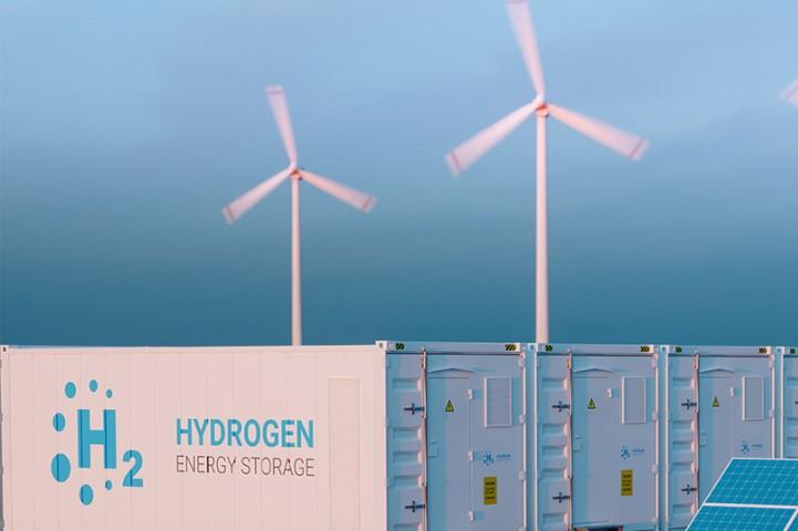 windmills over hydrogen containers