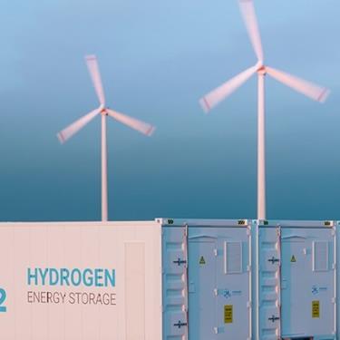 windmills over hydrogen containers