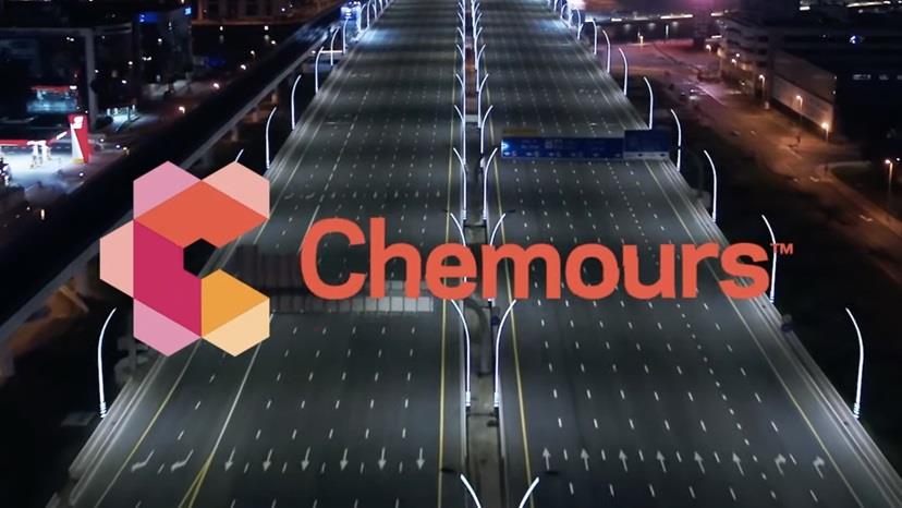 Chemours logo over a 12 lane highway